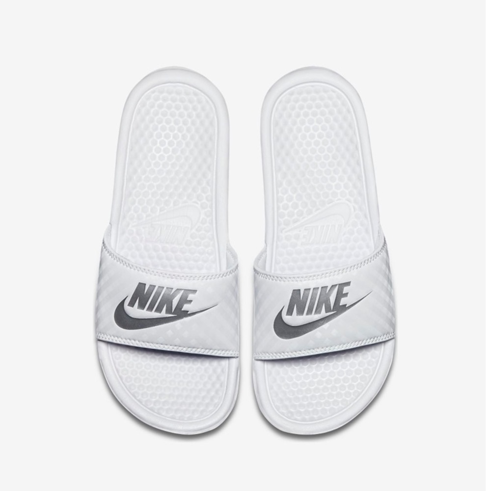 White Nike slides